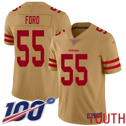 San Francisco 49ers Limited Gold Youth Dee Ford NFL Jersey #55 100th Season Vapor Untouchable Inverted Legend